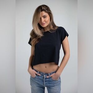 Belen Cindy Cropped Tee in Vintage Black Made in USA- Still Full Price